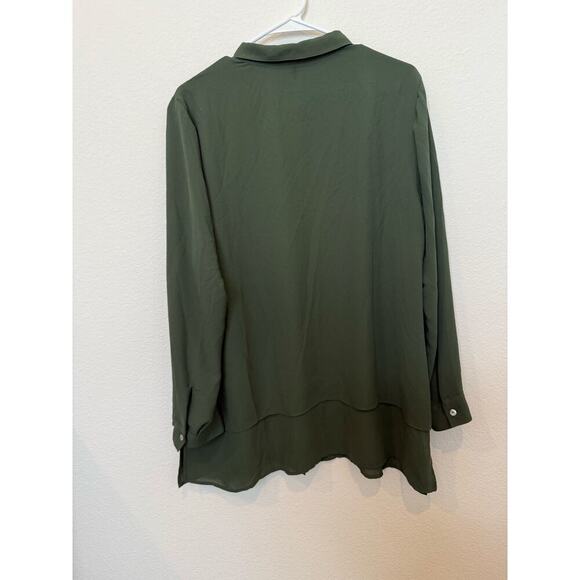 J. Jill Olive Green Oversized Button Up‎ Shirt Layered Look Large - Picture 8 of 9